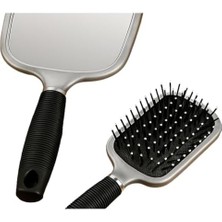Karokstore Gri Siyah Aynalı Saç Fırçası – Masaj Etkili, Saç Kırılmasını Önleyen, Ergonomik Saplı, 2’si 1 Arada Tarak ve Ayna