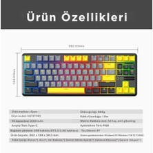 Karokstore Ajazz K870T Pro Kablosuz Hot Swap Mekanik Oyun Klavyesi-Rgb - 10 Adet Switch, Tuş ve Switch Sökme Aparatı Hediyeli (K870T Pro Siyah - Blue Switch)