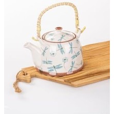 Karokstore Hasır Saplı Porselen Demlik Yusufçuk Dekorlu, 900ML Çay, Kahve, Bitki Çayı Sunum