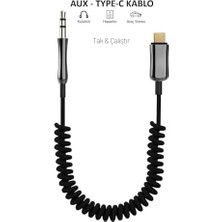 Karokstore Type-C To 3.5mm Örgülü Aux Kablo Dönüştürücüleri (Tüm Type-C Girişli Telefonlar ile Uyumludur - 15 ile Uyumlu Destekler (Spiralli)