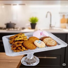 Karokstore Kosova Candy Madlen Serisi 4 Bölmeli Cam Ayaklı Sunum Tabağı, 35,6 x 30,6 x 12,3