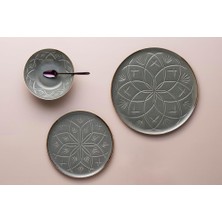 Karokstore Christina Koyu Gri 3 Parça Tek Kişilik Yemek Takımı