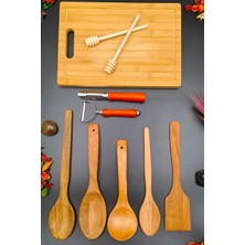 Feyza Design El Işçiliği Doğal Ahşap Mutfak Seti, Bal Kaşık, Kepçe, Kesme Tahtası, Soyacak, Oyacak 10'lu