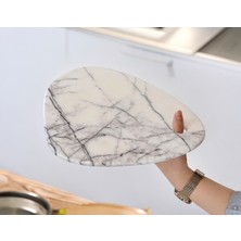 Feyza Design Damarlı Beyaz Mermer Sunum Tahtası, Meyve ve Peynir Servisi Için Ideal