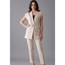 Esso Butik Atlas Kumaş Kruvaze Yaka Çantalı Tasarım Oversize Yelek