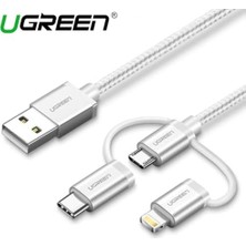 Karokstore 3'ü 1 Arada Ios Lightning Type-C Micro USB Şarj ve Data Kablosu Gümüş 1 Metre