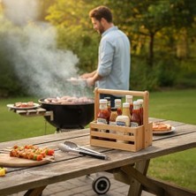 Karokstore Bambu Masa Üstü Taşınabilir Sosluk ve Peçetelik, Bambu Tezgah Üstü Ketçap,-Mayonez ve Hardallık, Taşınabilir Sosluk (24 * 14.5 * 22CM)