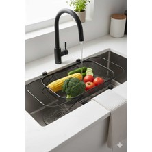 Feyza Design Çelik Meyve Sebze Yıkama ve Süzgeç, Uzayabilen, Siyah, 52X24 cm
