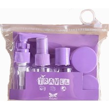 Özgürce 7 Parça Mor Seyahat Seti, Sprey ve Şişeler, Krem Kapları, Mini Huni