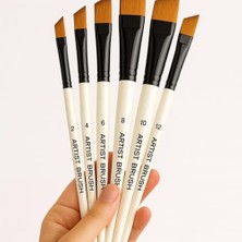 Karokstore Resim Fırça Seti Yan Kesik Uçlu Akrilik Yağlıboya Beyaz 6 Parça Fırça Seti