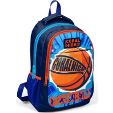 Karokstore Lacivert Basketbol Desenli Ilkokul ve Ortaokul Sırt Çantası Üç Bölmeli Erkek Çocuk