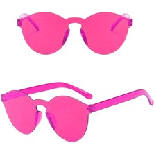 Evimdeyokyok Sert Mika Oval Şekilli Çerçevesiz Fuşya Gözlük Retro Parti 5X14 cm