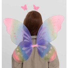 Evimdeyokyok Gökkuşağı Renk Çocuk Kanadı Tacı ve Asası Gösteri Kanadı 50X42 cm