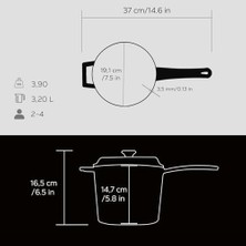 Karokstore Döküm Yuvarlak Sos Tenceresi. Döküm Demir Yekpare Saplı Trendy Serisi Çap(Ø18 Cm. Siyah