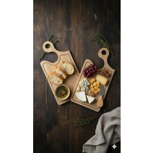 Feyza Design Modern Ahşap Kesme ve Sunum Tahtası Seti, 2'li Paket