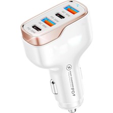 Karokstore MT36 4 Portlu Type-C USB Araç Hızlı Şarj Çakmaklık Adaptörü Toplamda 96W Şarj Gücü Qc 3.0 18W Pd 30W Turbo Şarj Desteklemez (Beyaz)