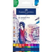 Karokstore Goldfaber Aqua Çift Uç Markör 18’li, Yüksek Pigmentli, Kalıcı ve Canlı Renkler, Fırça ve Fineliner, Çevre Dostu