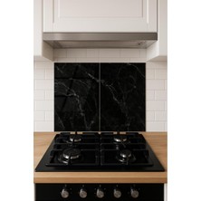 Feyza Design 2'li Siyah Mermer Desenli Cam Kesme Tahtası ve Ocak Koruyucu Set