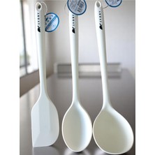 Feyza Design Büyük Boy Silikon Spatula ve Kaşık Takımı, 3’lü Set, Beyaz