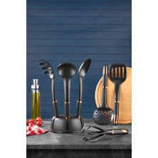 Karokstore 6 Parça Lüks Servis Seti Standlı, Mat Siyah, Mat Siyah