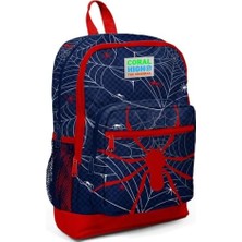 Karokstore Dört Bölmeli Lacivert Kırmızı Örümcek Desenli Ilkokul Çantası 23720