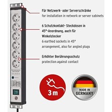 Karokstore Premium- Çoklu Priz, 6 Katlı, Aşırı Gerilim Korumalı, 60.000 A (19 Inç Formatında, 3 M Kablo, Şalterli, Alman Malı) Siyah/gri