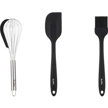 Feyza Design Füme Renkli 3'lü Silikon Seti: Spatula, Fırça ve Çırpıcı