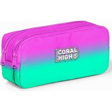 High Pembe Su Yeşili Renk Geçişli Iki Bölmeli Kalem Çantası - Kız Çocuk