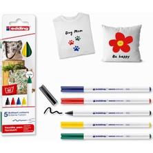 Edding 4600 Tekstil Kalemi - Siyah, Kırmızı, Mavi, Yeşil, Sarı - 5'li Set - Yuvarlak Uç 1 mm - Tekst