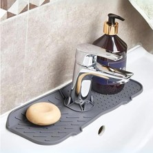 | Esnek Silikon Musluk Arkası Su Tutucu ve Lavabo Matı – Mutfak ve Banyo Kullanımı Için Drenajlı Mus