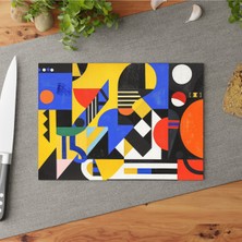Feyza Design Renkli Soyut Temperli Cam Kesme Tahtası, Şık Tasarım, Kaymaz Yüzey, Kolay Temizlik