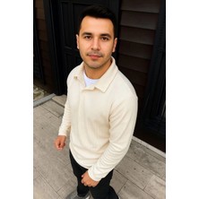 Glam Love Fitilli Polar Sweatshirt – Düğmesiz Polo Yaka, Oversize Rahat Kalıp, Kalın Polar Kumaş, Kışlık ve Baharlık Şık Günlük Üst - Beyaz