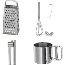 Feyza Design Çelik Rende ve Çırpıcı Seti, Sarımsak Ezici ve Un Eleği, 4'lü Paket