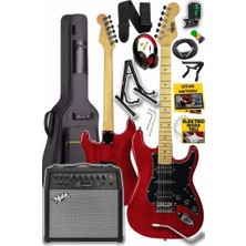 RPH-40RD-50AMP 50W Şarjlı Bt Amfili Elektro Gitar Seti Hsh Manyetik Maple Klavye