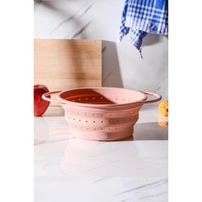 Feyza Design Katlanabilir 23 cm Silikon Süzgeç, Isıya Dayanıklı, Pembe