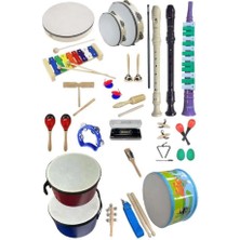 Örf Aletleri Seti Overmuch Paket-1 Marakas Zil Üçgen Ksilofon Melodika Mızıka Davul Flüt (26 Parça)