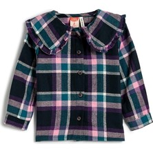 Koton Kız Bebek Oduncu Gömlek Geniş Bebe Yaka Fırfır Detaylı Pamuklu Yumuşak Dokulu Pembe Kareli, 3/