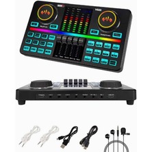 VS22 Üst Seviye Stüdyo Kayıt Canlı Yayın Şarjlı Ses Kartı Efektli Radyo Mikseri (Telefon ve Pc Podca