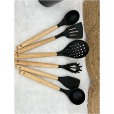 Feyza Design Doğal Bambu Saplı Isıya Dayanıklı Silikon Mutfak Gereçleri Seti