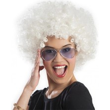 Çerçici Beyaz Renk Kıvırcık Afro Bonus Peruk