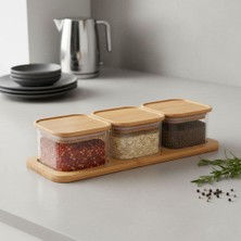 3'lü Bambu Kapaklı Cam Kahvaltılık ve Kuruyemişlik, 7 Parça Tepsili Kahvaltı ve Çerezlik Seti, Vakum