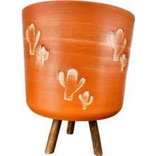 Bitki Tasarımı Ev Dekorasyon Aksesuar Kaktüs Desenli Toprak Saksı Saksılık Salon Çiçeklik 3 Ayaklı -