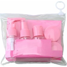 Özgürce 7 Parça Mor Seyahat Seti, Şeffaf Taşıma Çantalı, Sprey, Şişe ve Krem Kapları