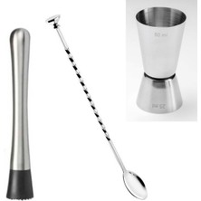 Feyza Design 3’lü Kokteyl Seti: Mojito Tokmağı, Bar Kaşığı ve Jigger Ölçekli