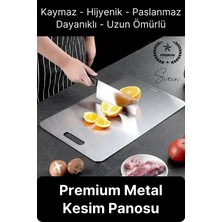 Feyza Design Paslanmaz Çelik Et Meyve Kesme Tahtası, Hijyenik ve Kaymaz Mutfak Gereci