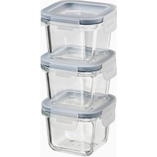 3 Adet Cam Saklama Kabı Seti 180 Ml, Kare-Vakumlu Mini Kaplar