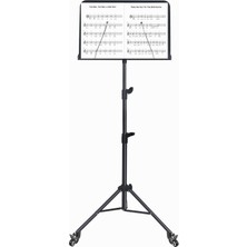 Tekerlekli Nota Sehpası Taşınabilir Çift Klips Tutuculu Taşıması ve Kullanımı Kolay Boyu Ayarlanabil