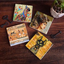 Pinecone Stone Antik Mısır Taş Bardak Altlığı Seti - 4 Parça - Dekoratif, Rustik Mutfak Aksesuarı, 1