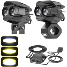 Dekohop Motosiklet LED Sis Farı Seti Çift Renk Tüm Montaj Aparatları ve Kablo Set ile Kolay Montaj