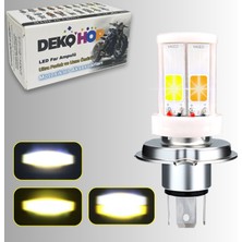 Dekohop H4 Uzun Kısa Seramik Gövled Far Ampul 12-24V Beyaz Amber Sarı 4 LED Far Lambası  1 Adet 12W 1800 Lm